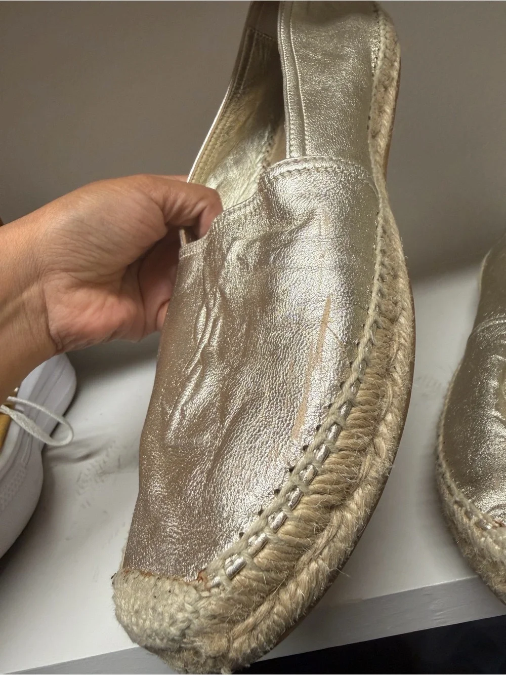 Saint Laurent Metallic Champagne Espadrille Flats